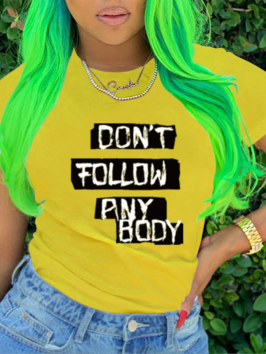 

Lovely Casual O Neck Letter Print Yellow T-shirt