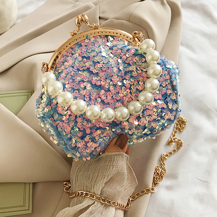 

Lovely Street Sequined Pearl Decoration Blue Crossbody Bags