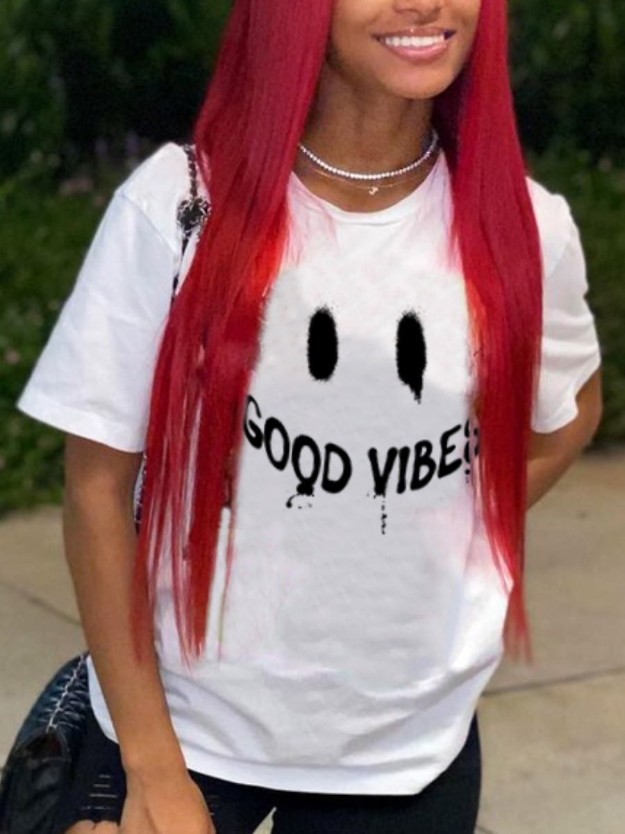 

Lovely Casual O Neck Letter Print White T-shirt