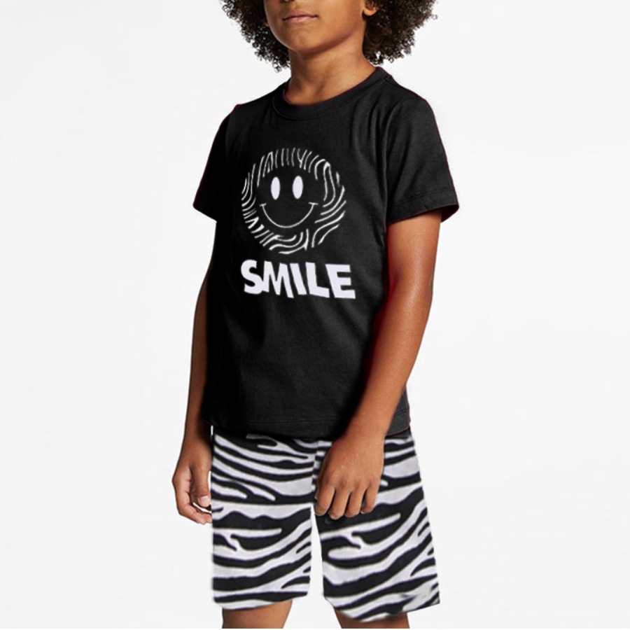 

Lovely Boy Casual Letter Print Zebra Stripe Black Two Piece Shorts Set