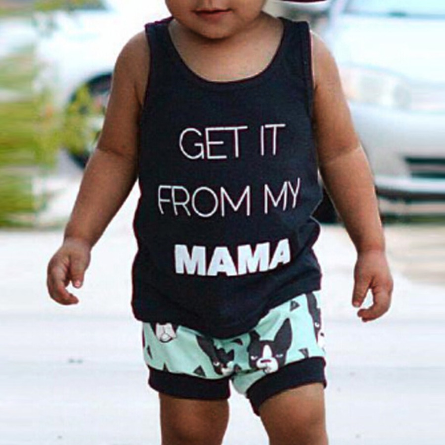 

Lovely Boy Casual Cartoon Letter Print Black Two Piece Shorts Set