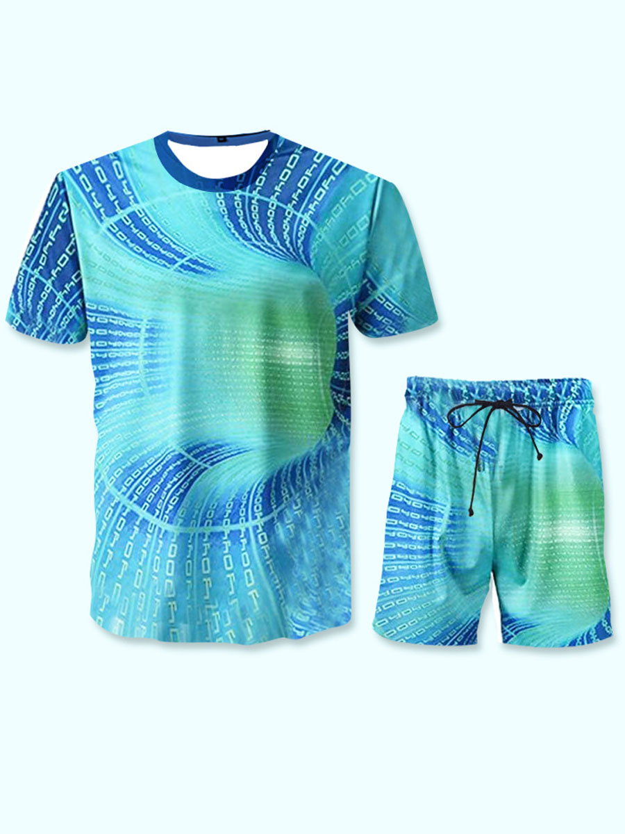 

Lovely Men Casual Letter Print Drawstring Blue Two Piece Shorts Set