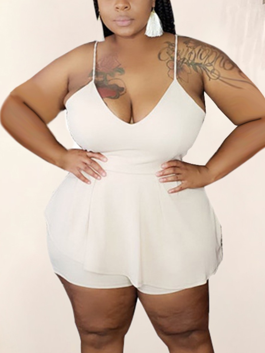 

Lovely Plus Size Casual Backless Flounce Design White One-piece Romper