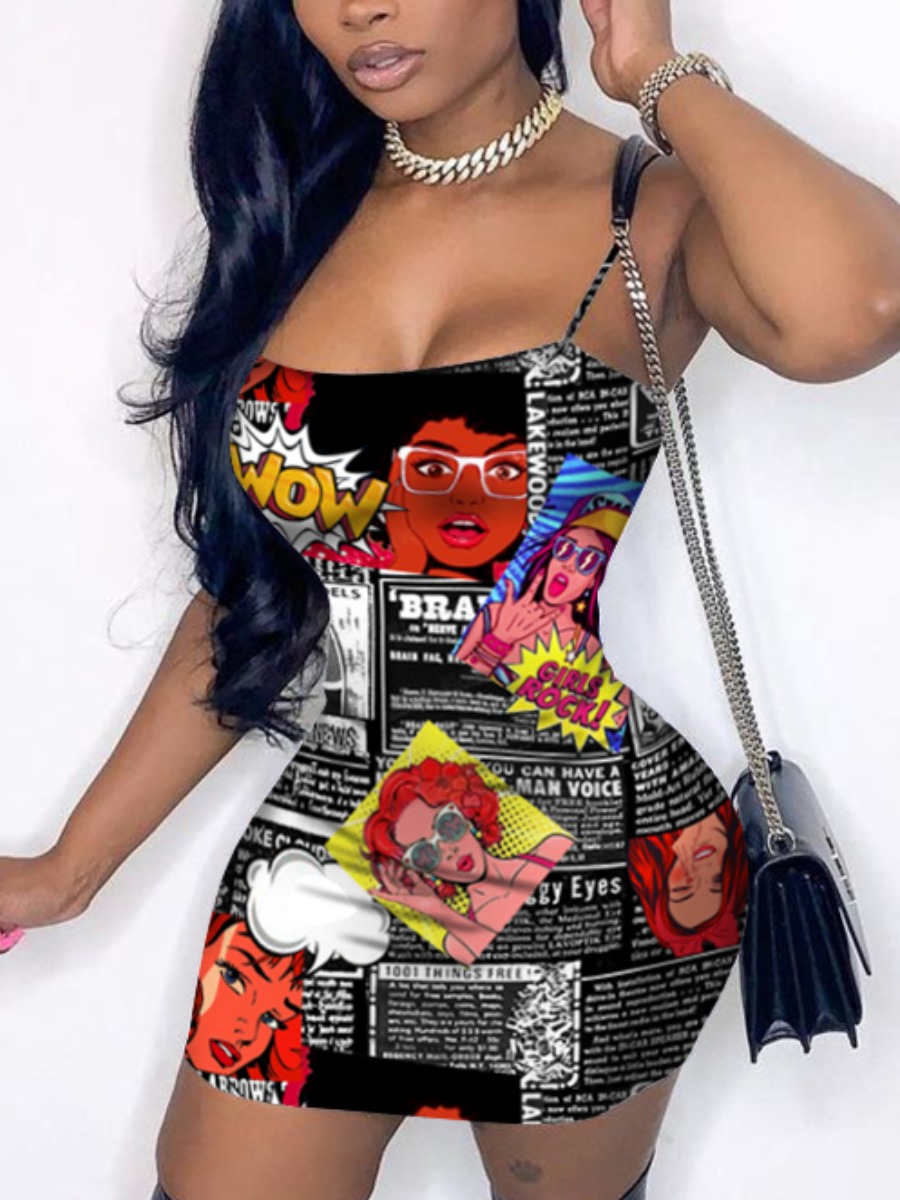 

Lovely Street Cartoon Letter Print Black Mini Dress