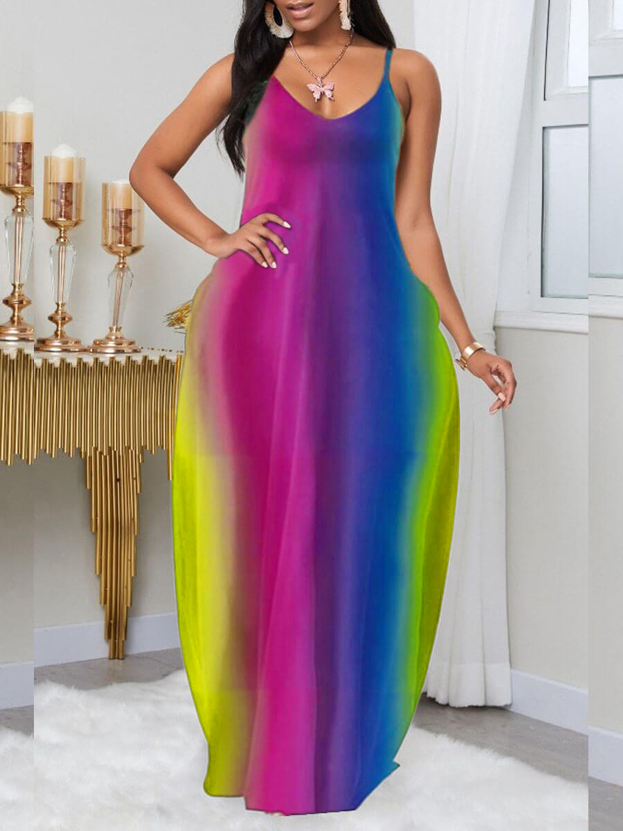 

LW Plus Size Casual Striped Multicolor Maxi Dress, Multicolor mstn