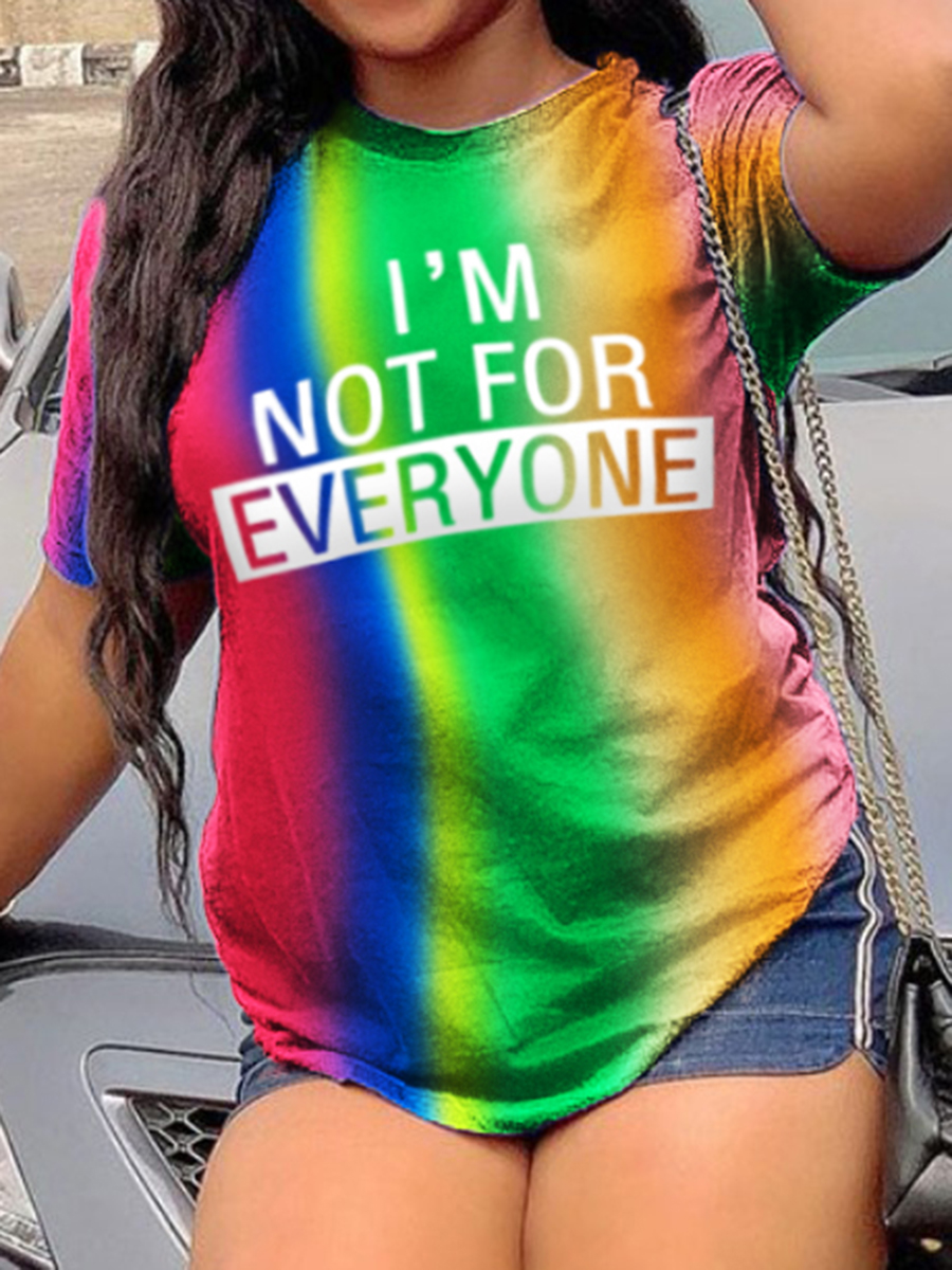 

Lovely Casual Letter Print Tie-dye Multicolor T-shirt, Multi