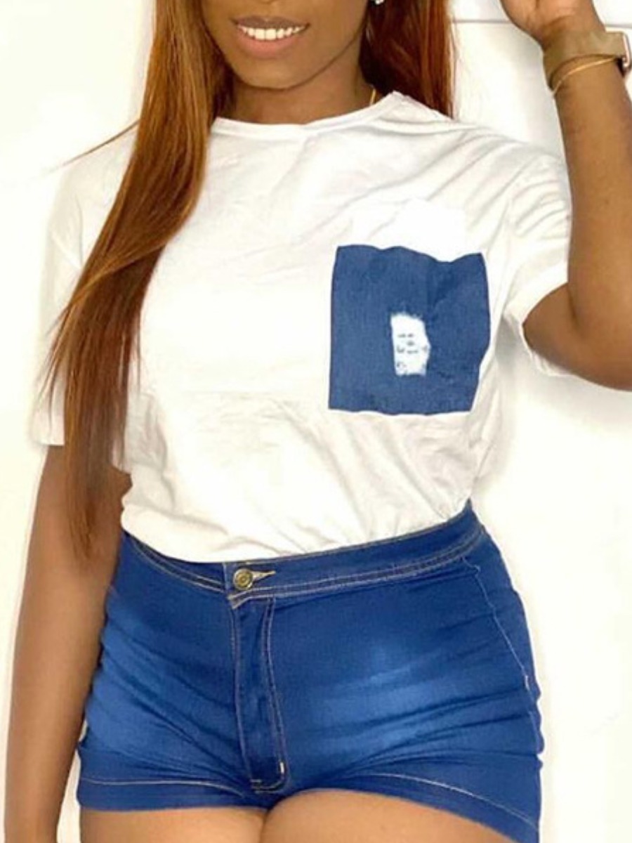 

LW Street O Neck Color-lump White T-shirt