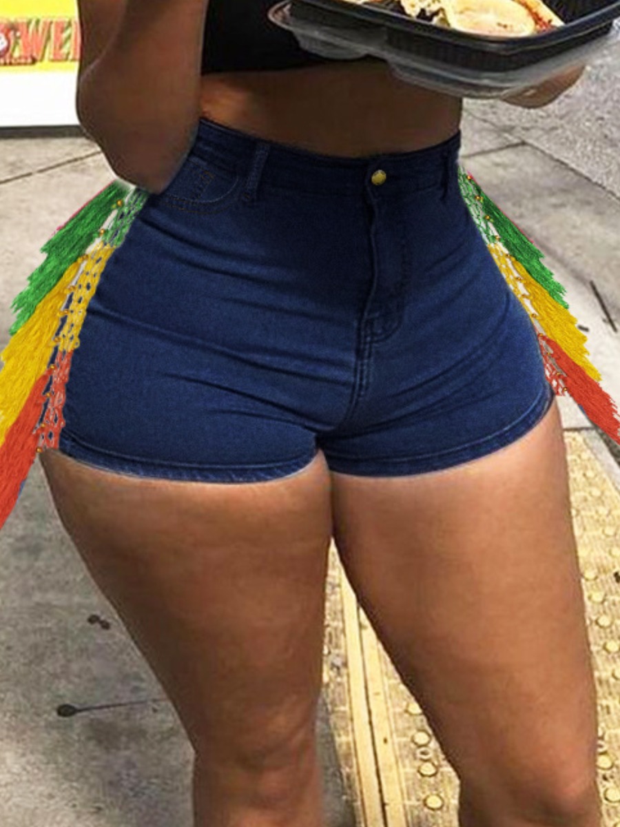 

LW Casual High-waisted Elastic Deep Blue Denim Shorts