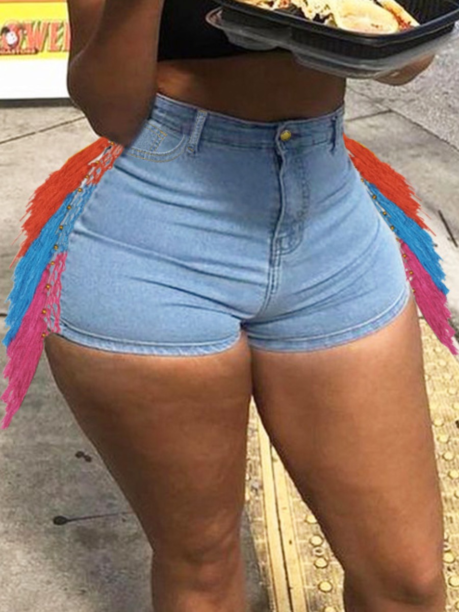 

LW Casual High-waisted Elastic Baby Blue Denim Shorts
