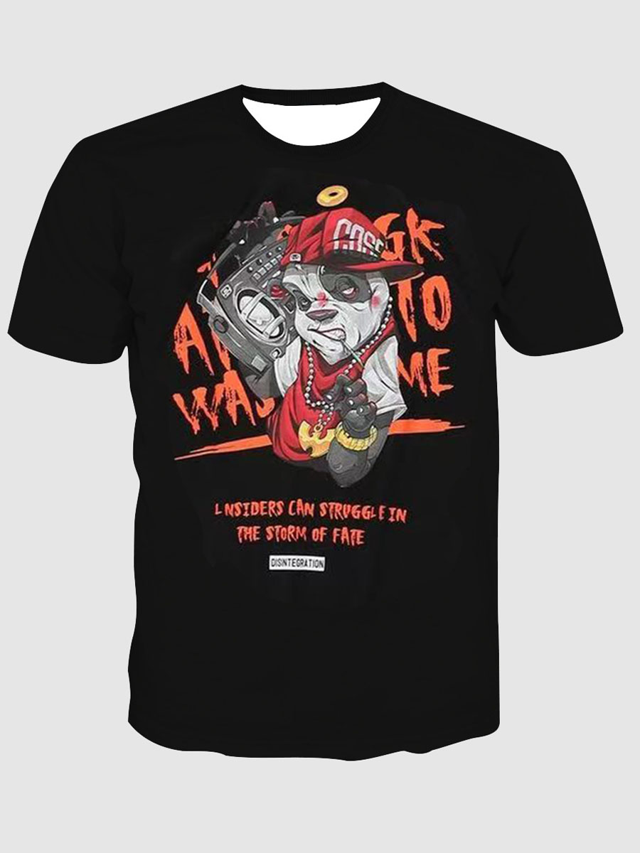 

Lovely Men Casual Cartoon Letter Print Black T-shirt
