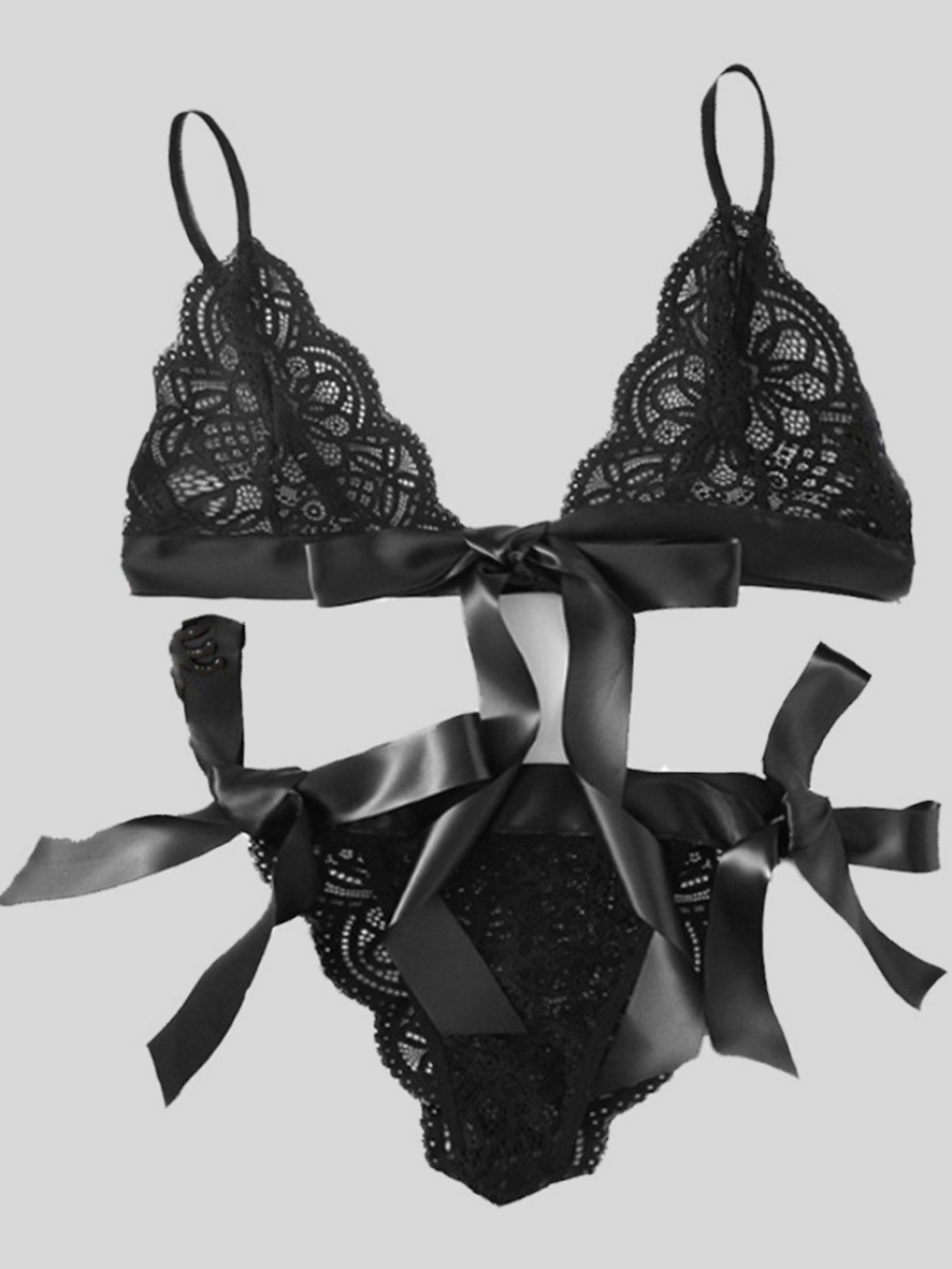 

LW SXY See-through Scalloped Black Bra Set