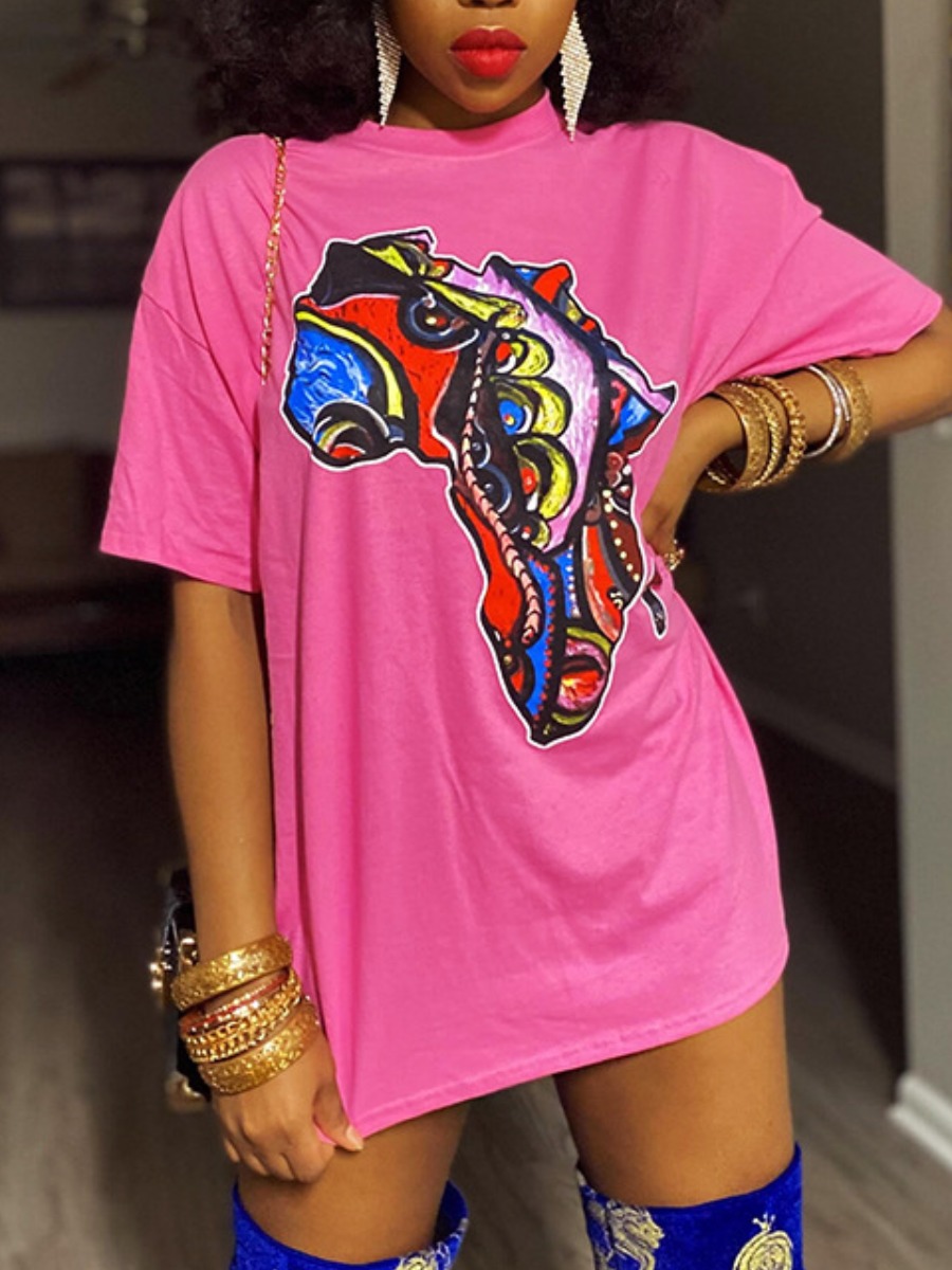 

LW Street Dropped Shoulder Map Print Rose Red T-shirt