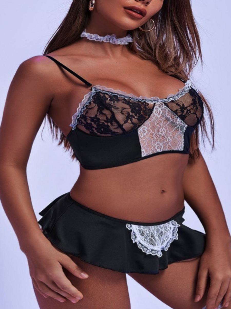 

Lovely Plus Size Sexy Lace Patchwork Black Bra Set