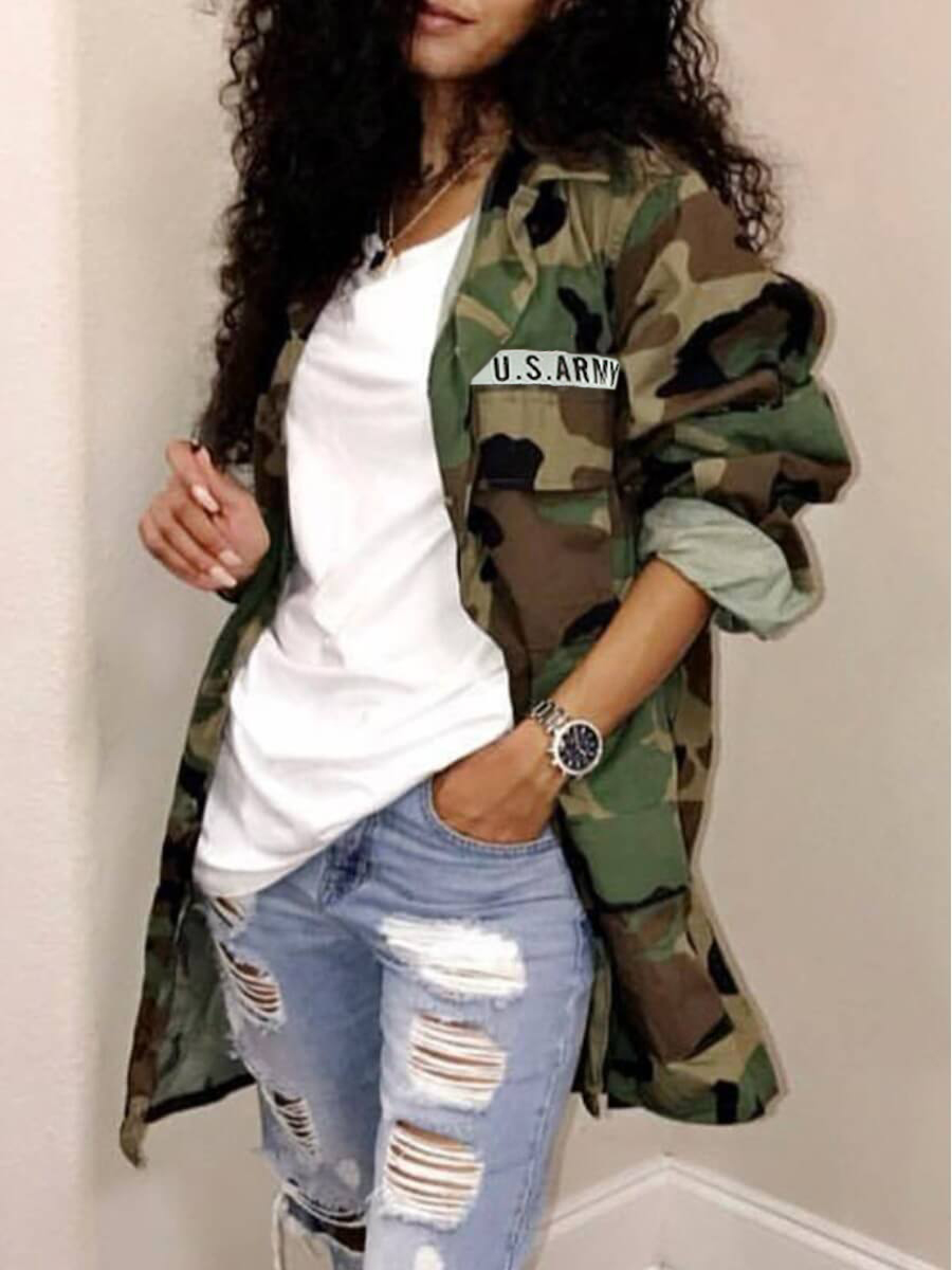 LW Camo Letter Print Coat