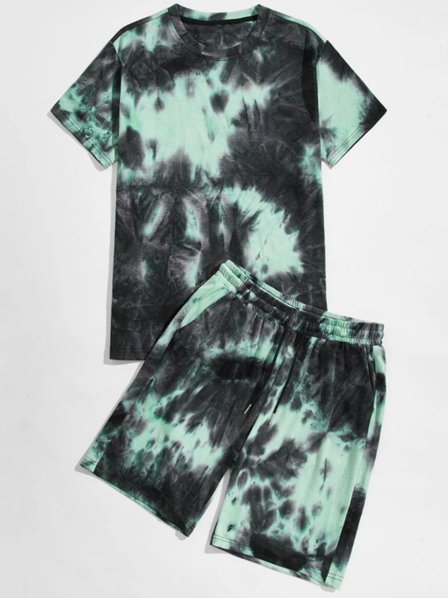 

Lovely Men Street O Neck Tie Dye Multicolor Two Piece Shorts Set, Multi