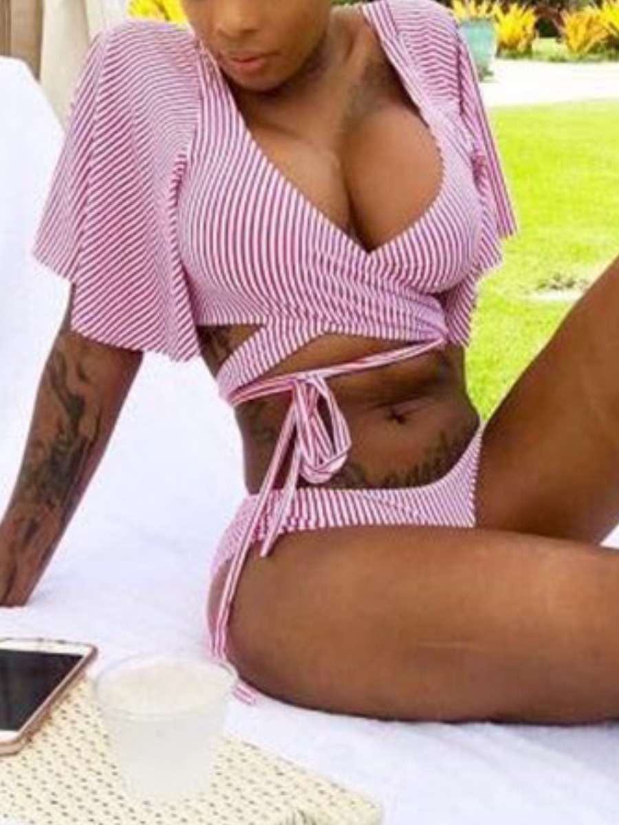 

Lovely Boho Striped Bandage Design Red Tankini