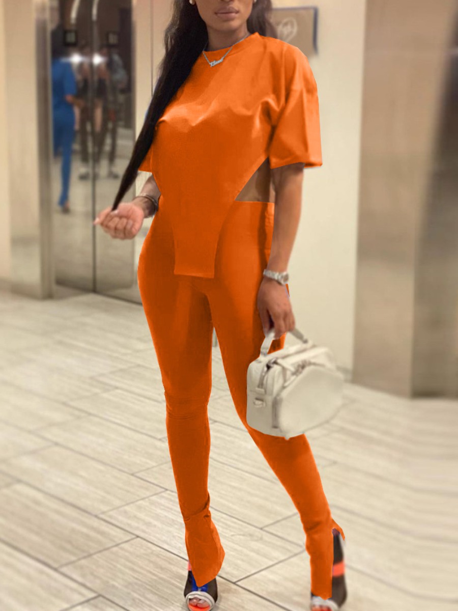 

Lovely Street Dropped Shoulder Asymmetrical Croci Two Piece Pants Set
