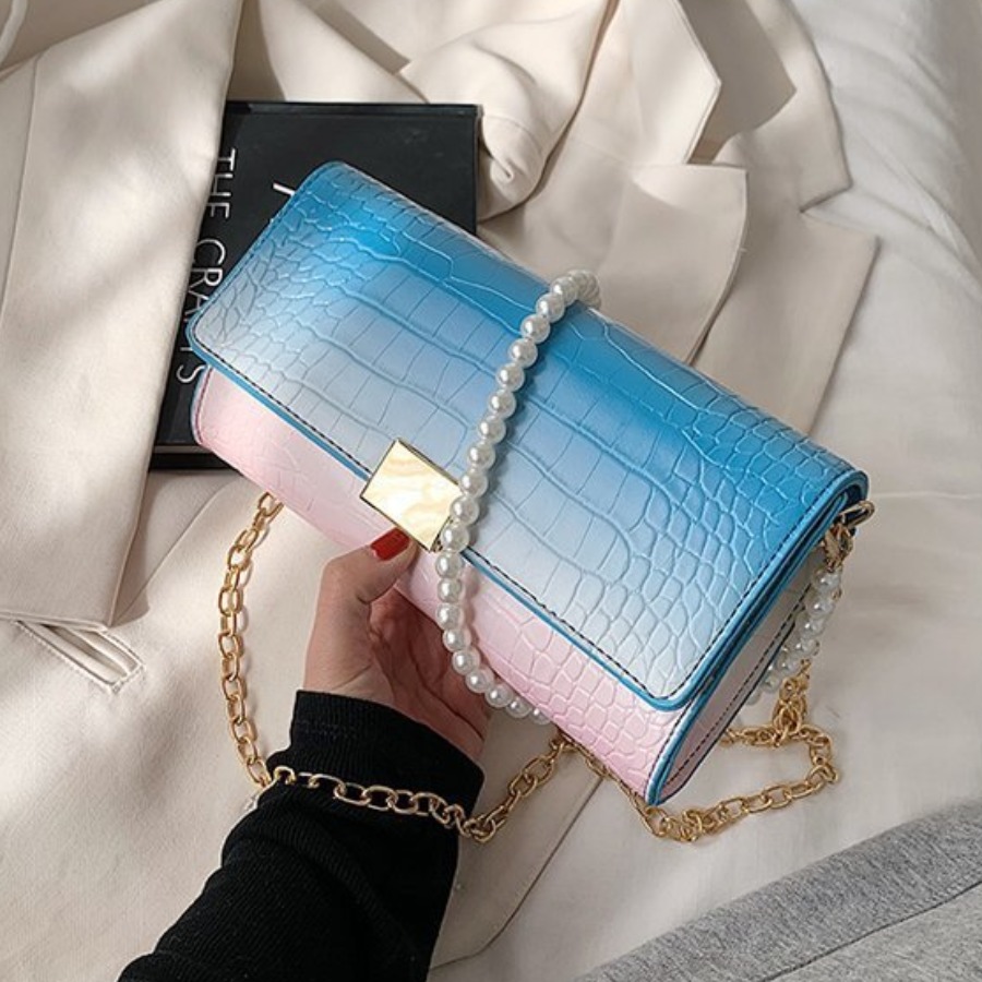 

Lovely Casual Gradient Pearl Decoration Blue Shoulder Bag