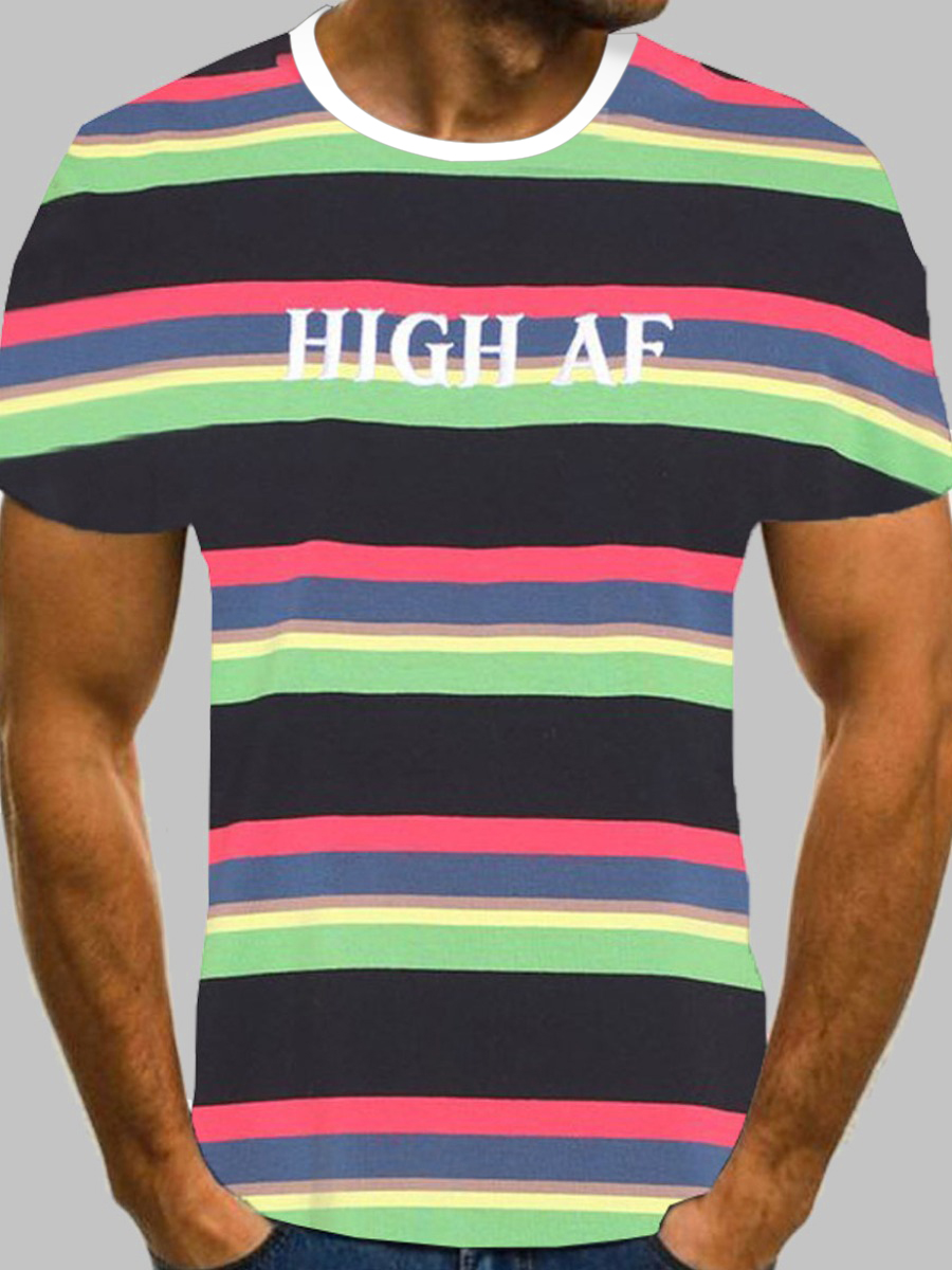 

Lovely Men Casual Letter Print Striped Multicolor T-shirt, Multi