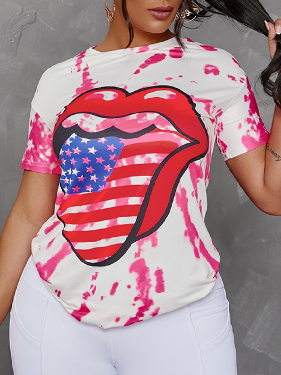 

Lovely Street Lip Print Tie-dye Red T-shirt