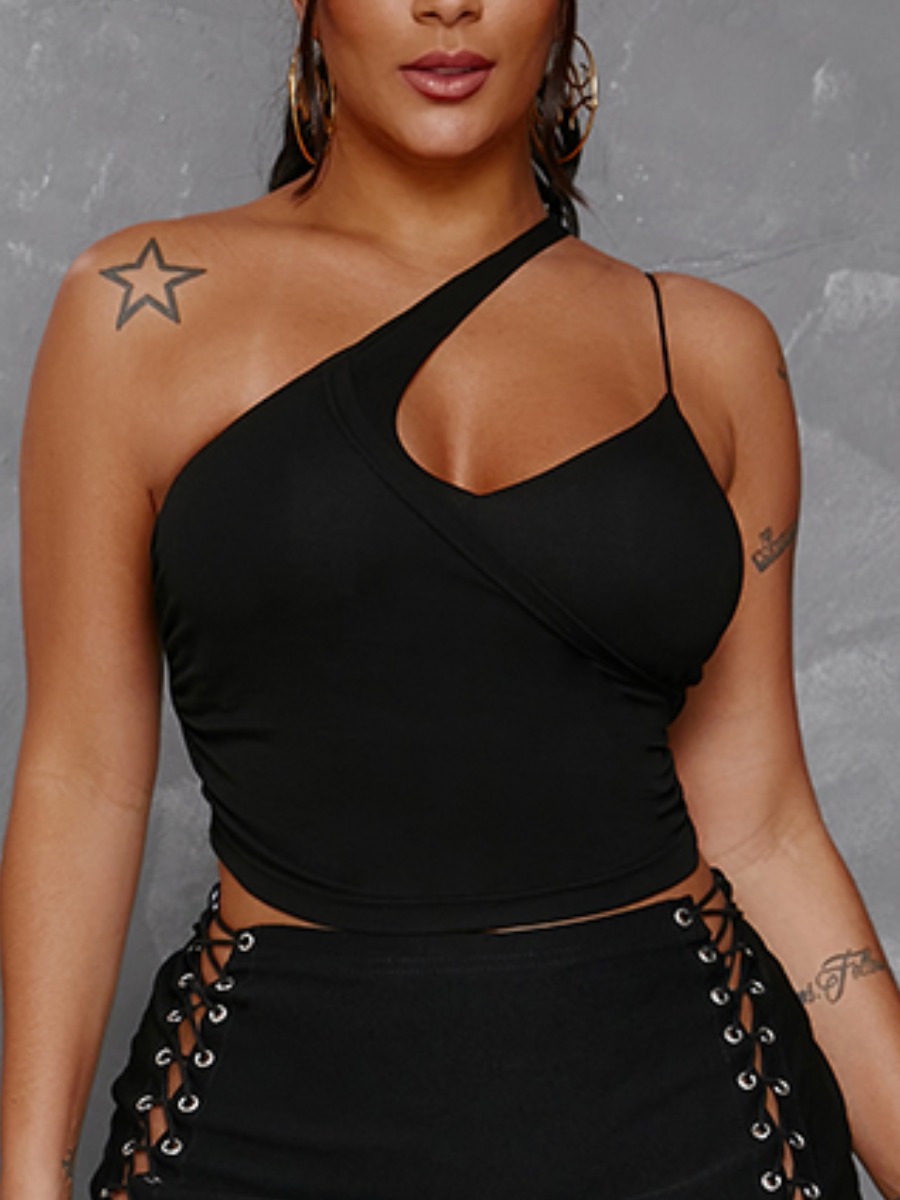 

Lovely Street One Shoulder Skinny Black Camisole