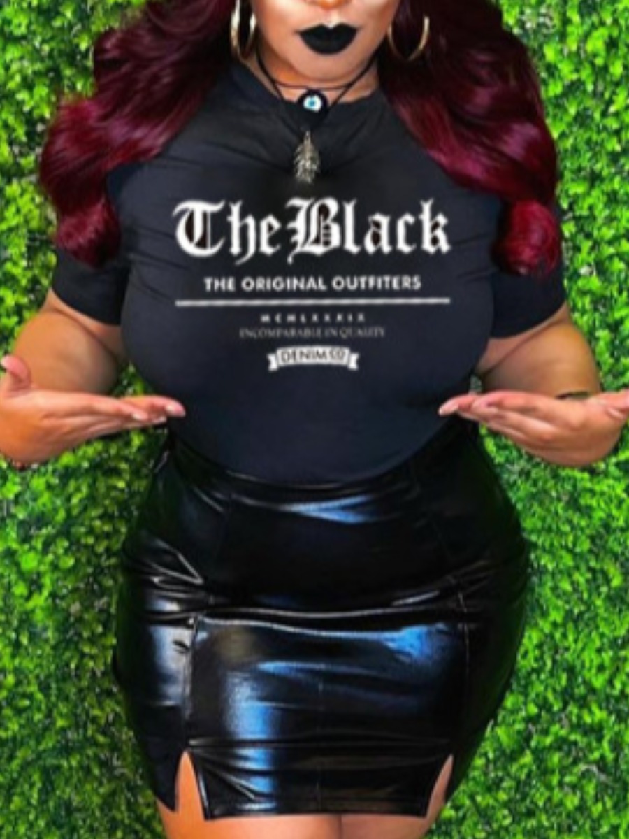 

Lovely Street O Neck Letter Print Black T-shirt