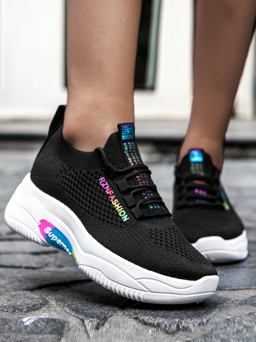 

Lovely Sporty Letter Print Black Sneakers
