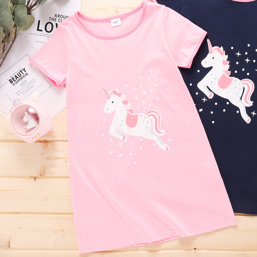 

Lovely Girl Casual O Neck Cartoon Star Print Pink Knee Length Dress