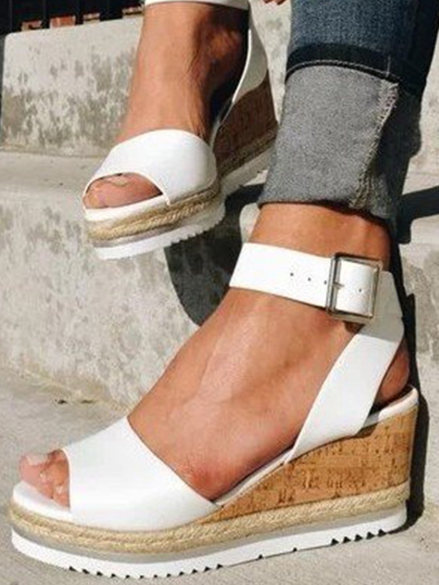 

LW Casual Buckle Design White Platform Shoes