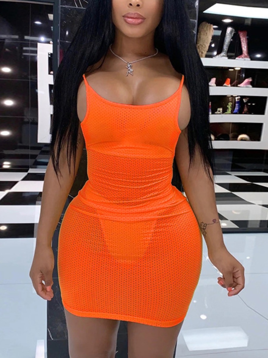 

Lovely Sexy Backless See-through Jacinth Mini Dress