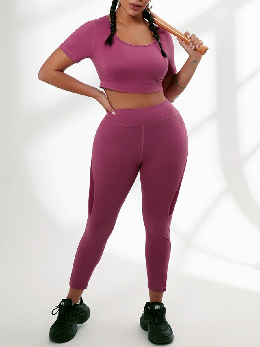 

Lovely Sporty U Neck Crop Top Dusty Pink Yoga Two Piece Pants Set