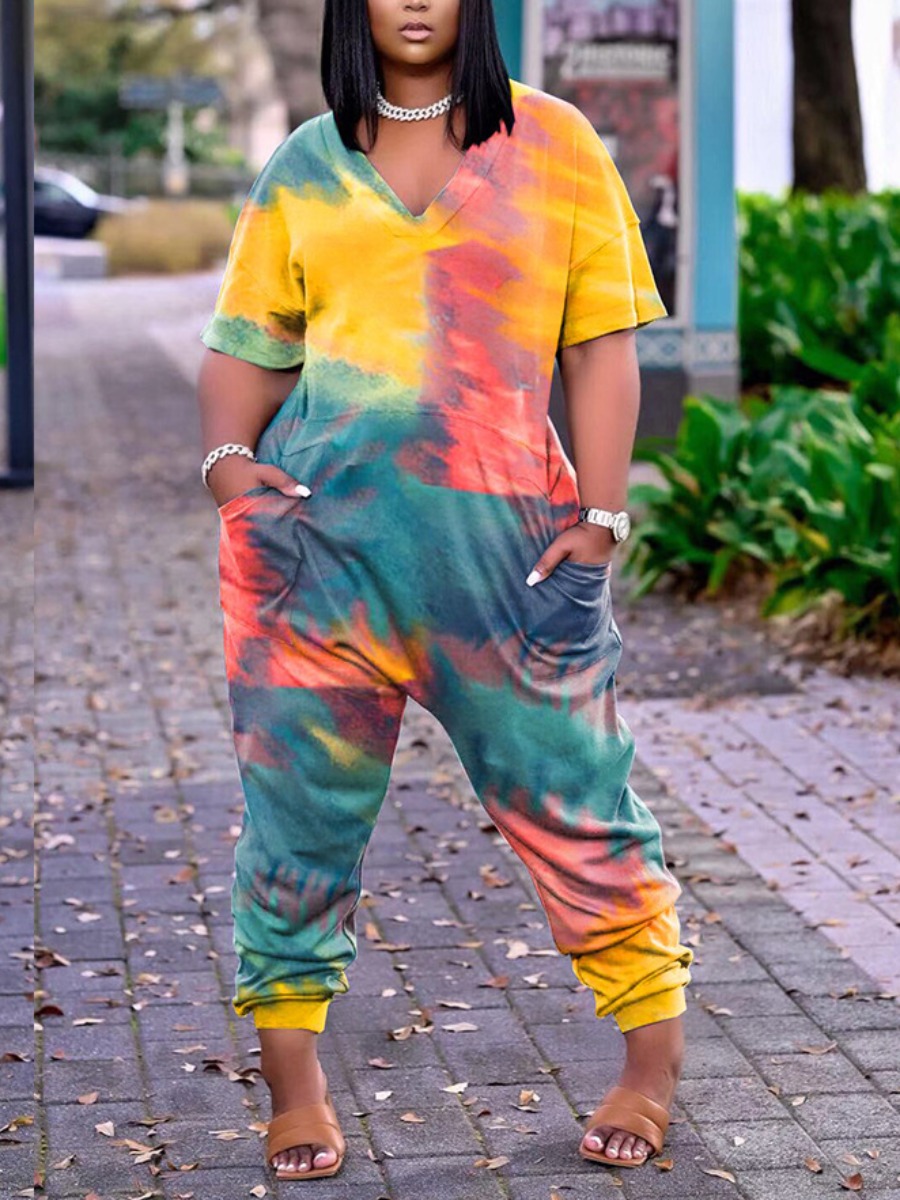 

LW Dropped Shoulder Tie-dye Jumpsuit, Black green