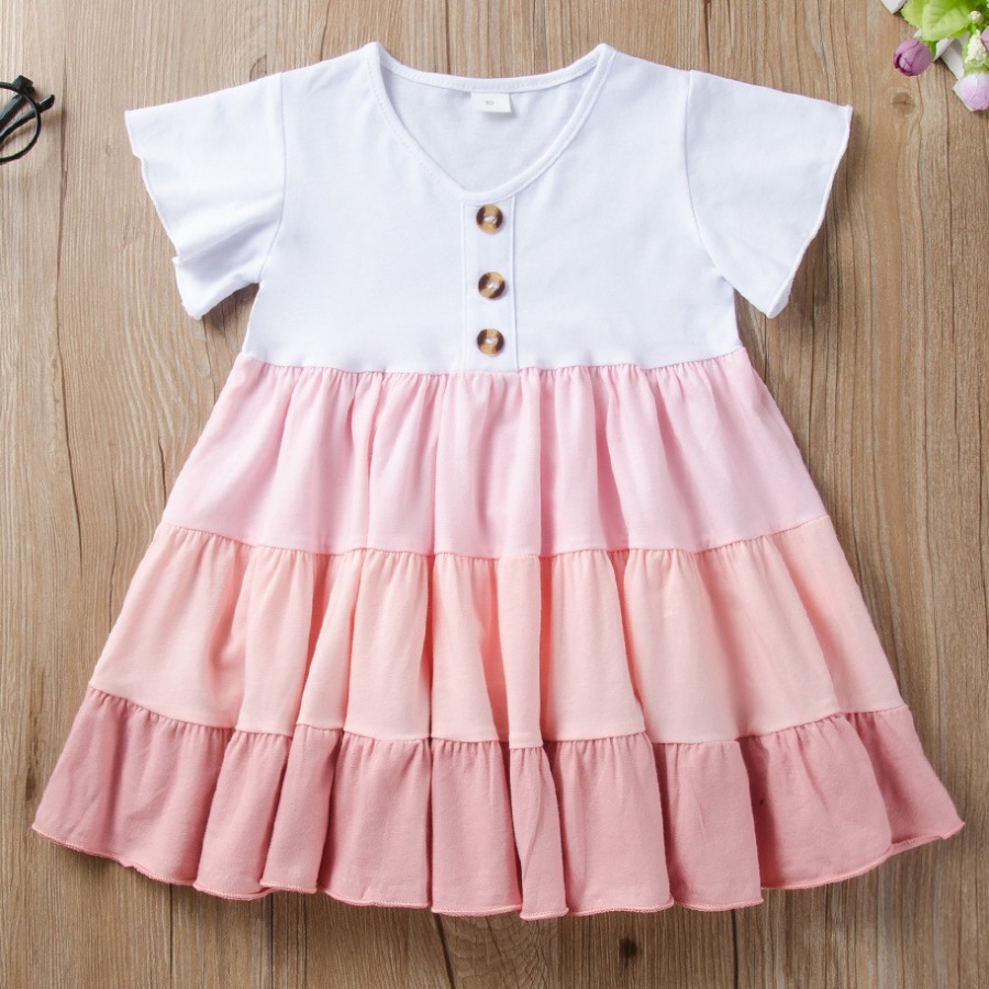 

Lovely Girl Casual Button Flounce Design Pink Knee Length Dress