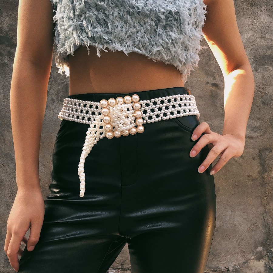 

Lovely Street Pearl Decoration White Belt