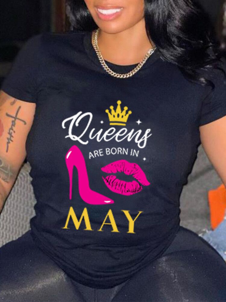 

Lovely Street Lip Letter Print Black T-shirt