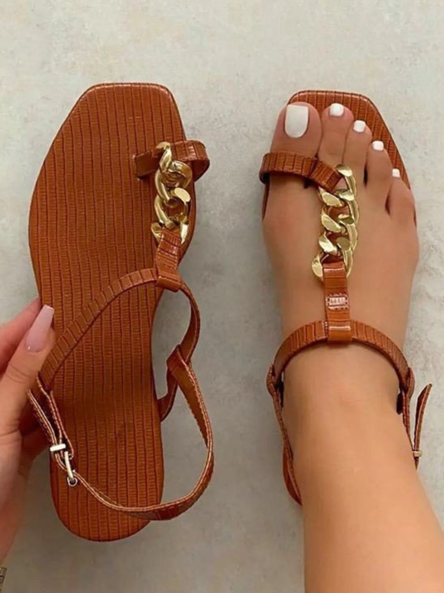 

LW Casual Chain Decoration Brown Sandals
