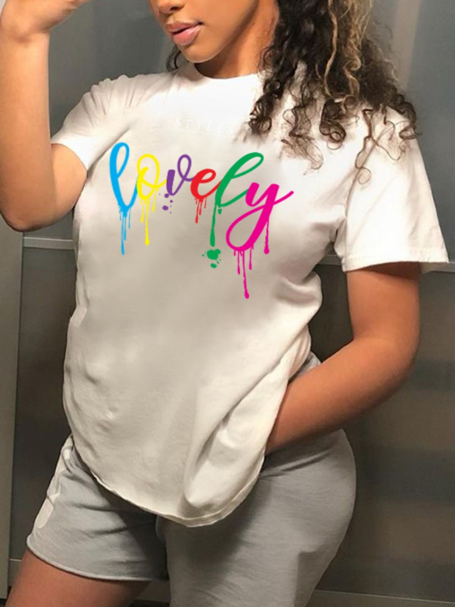 

Lovely Street O Neck Letter Print White T-shirt
