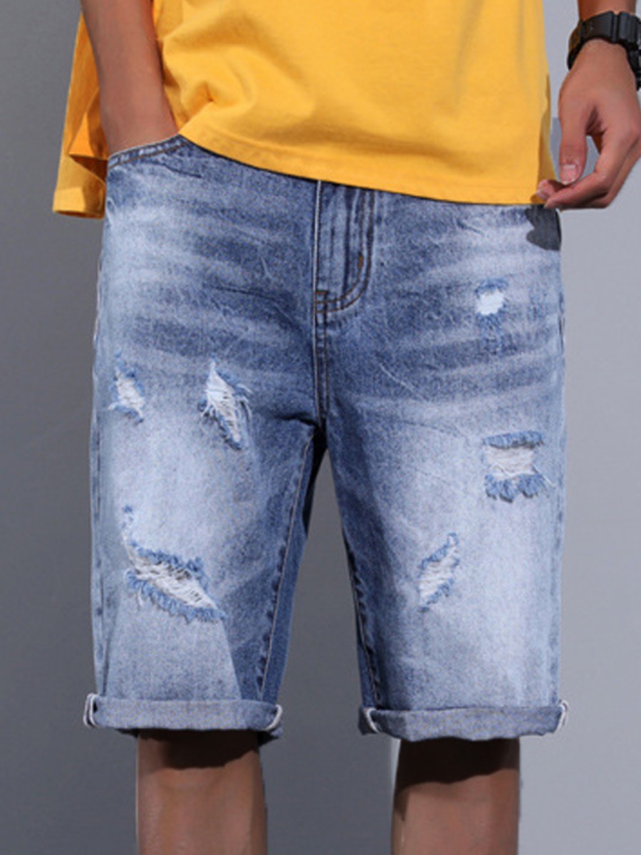 

Lovely Men Casual Mid Waist Ripped Royalblue Jeans