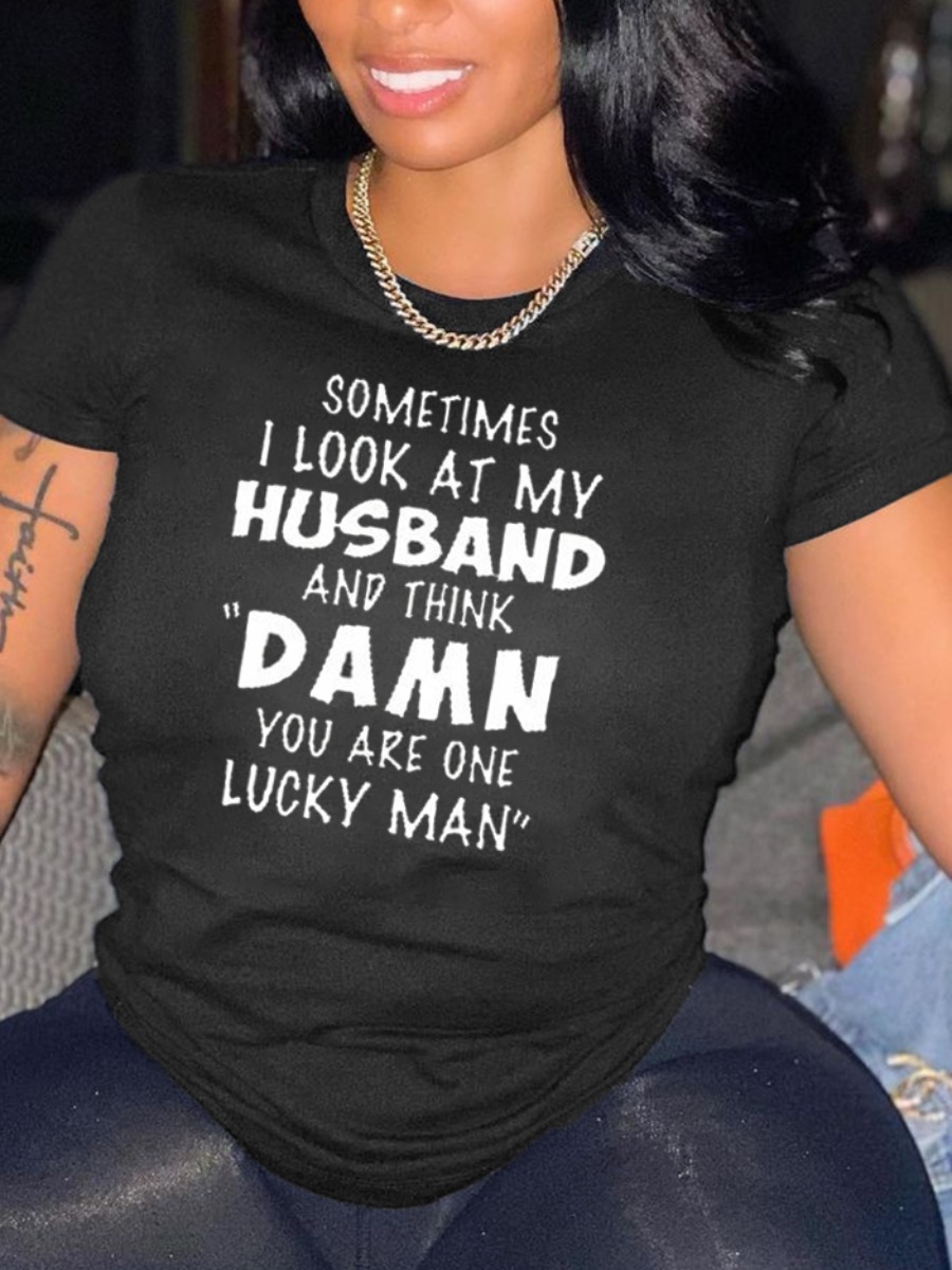 

Lovely Street O Neck Letter Print Black T-shirt