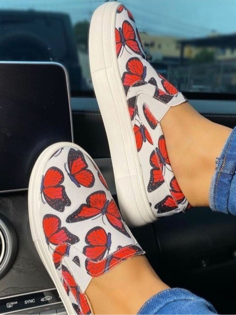 

Lovely Casual Butterfly Print Red Flats