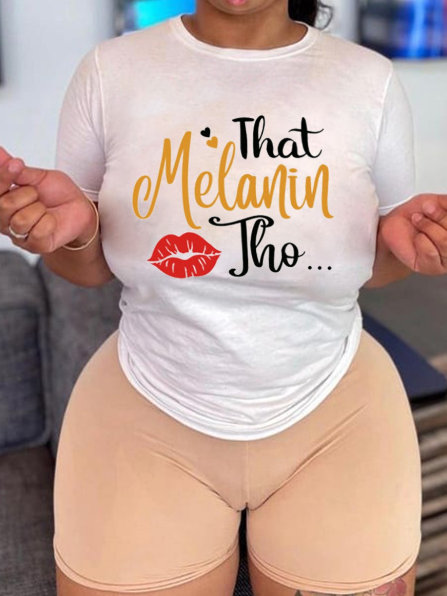 

Lovely Street Lip Letter Print White T-shirt