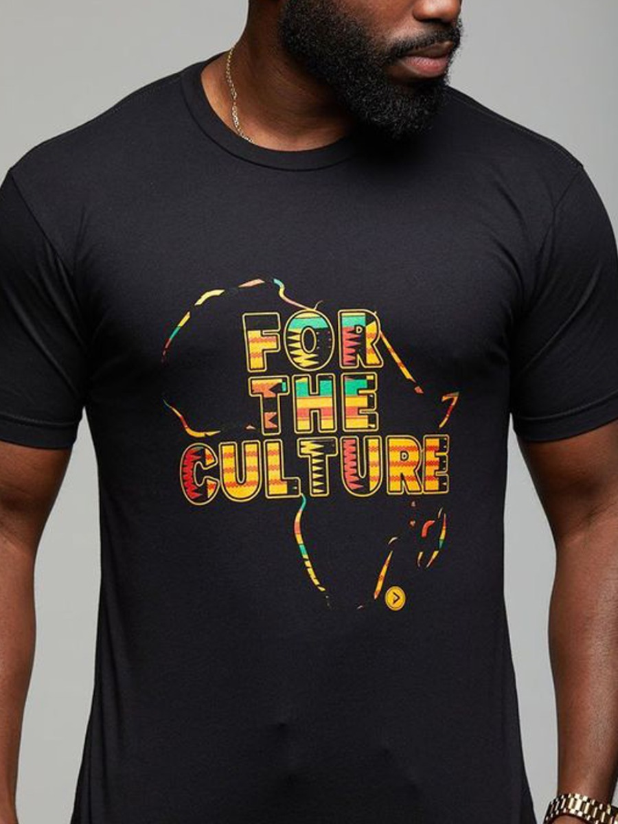 

Lovely Men Casual O Neck Africa Letter Print Black T-shirt