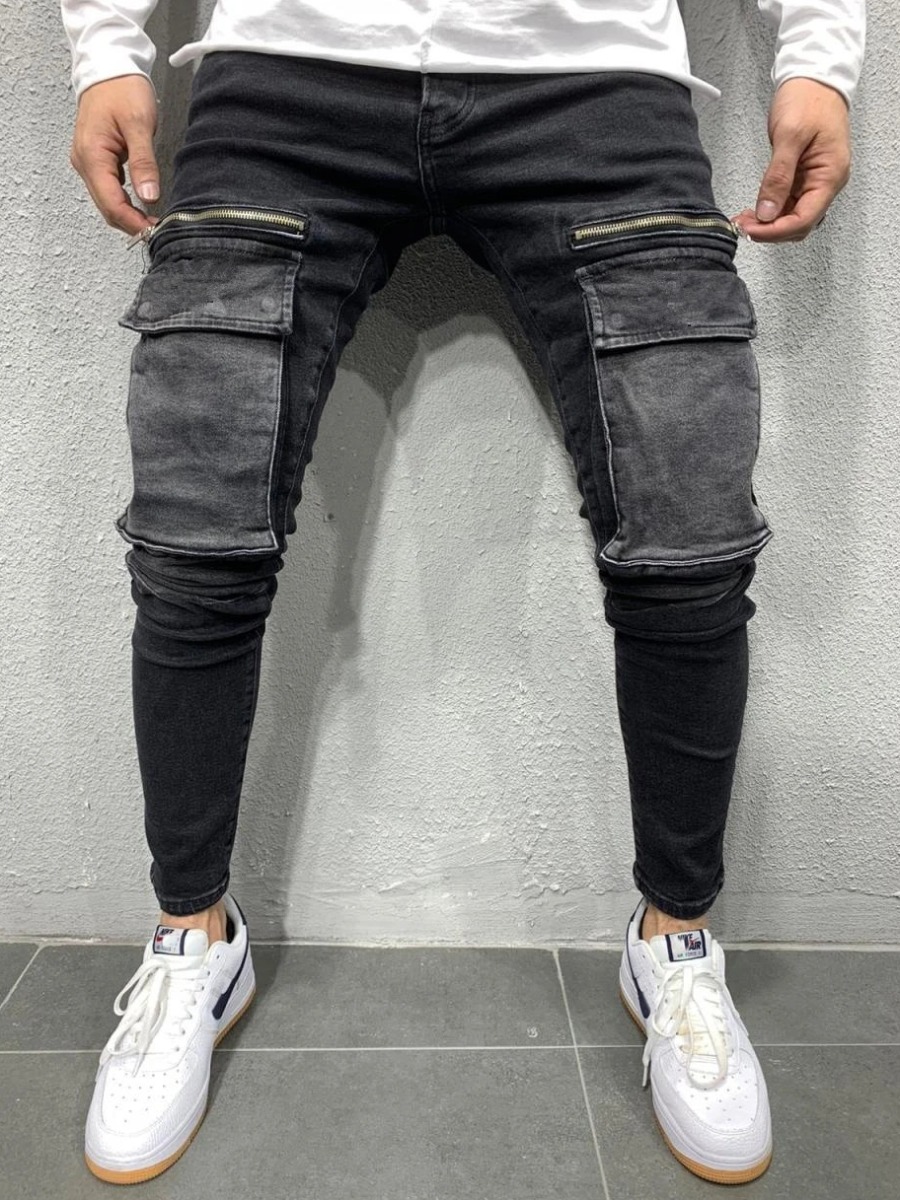 

Lovely Men Street Zipper Pocket Design Black Jeans