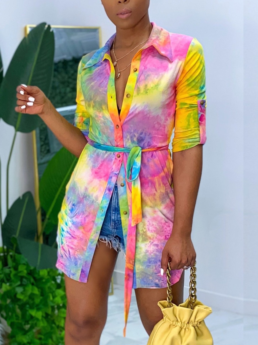 

Lovely Street Tie-dye Bandage Design Multicolor Blouse, Multi