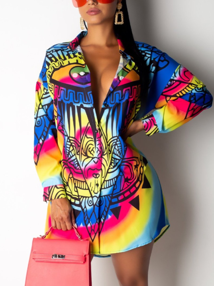 

Lovely Street Geometric Print Tie-dye Multicolor Blouse, Multi