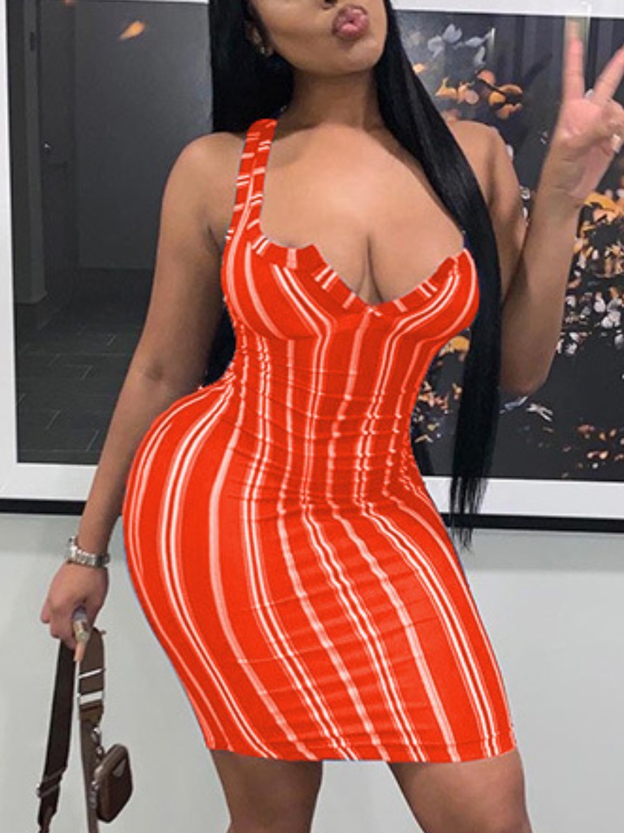 

Lovely Sexy V Neck Striped Croci Mini Dress