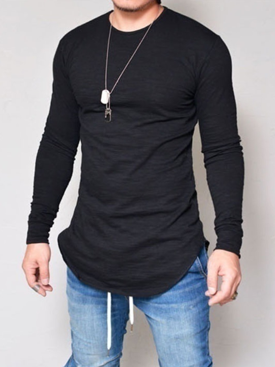

Lovely Men Casual O Neck Curved Hem Black T-shirt