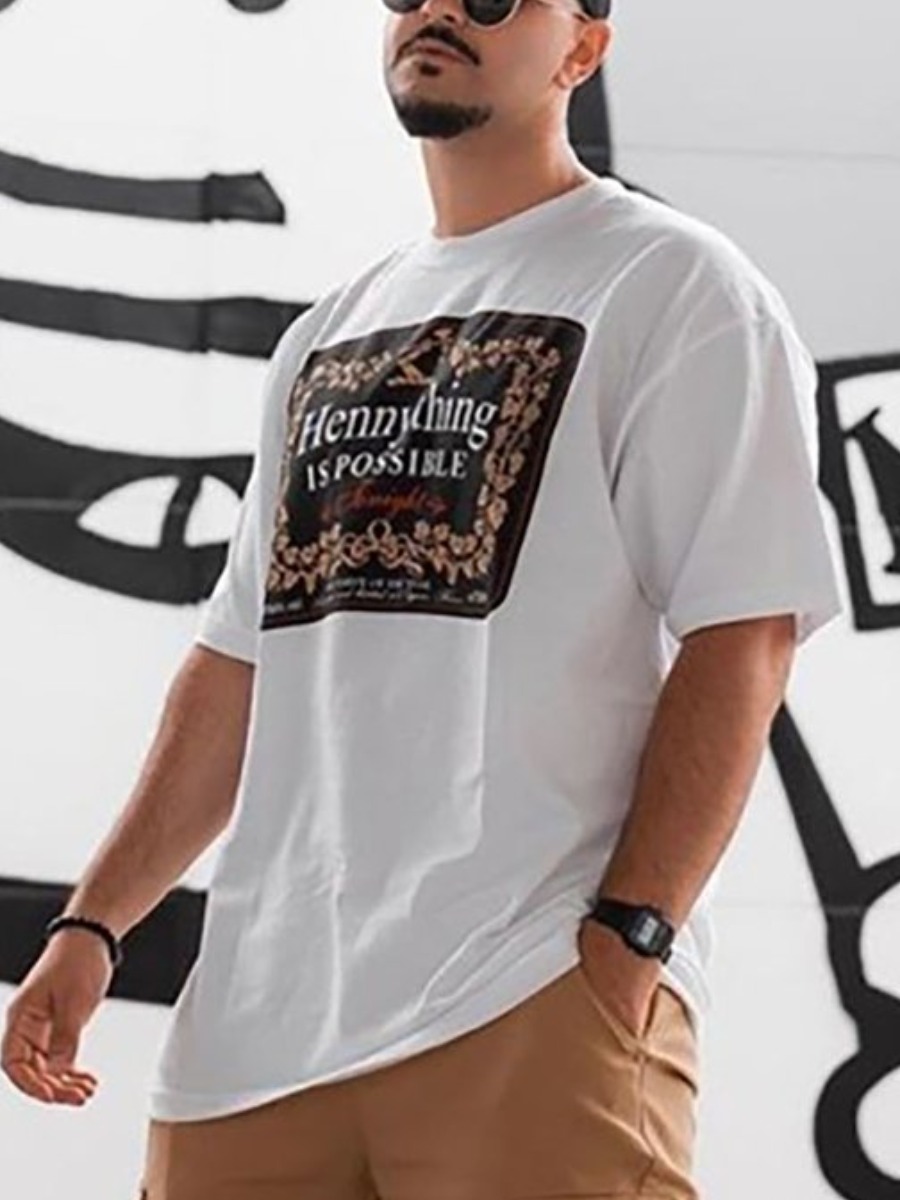 

Lovely Men Casual O Neck Letter Print White T-shirt