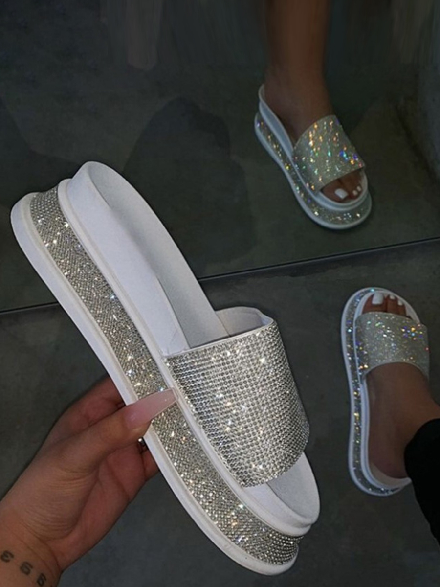 

Lovely Casual Sequined White Slippers