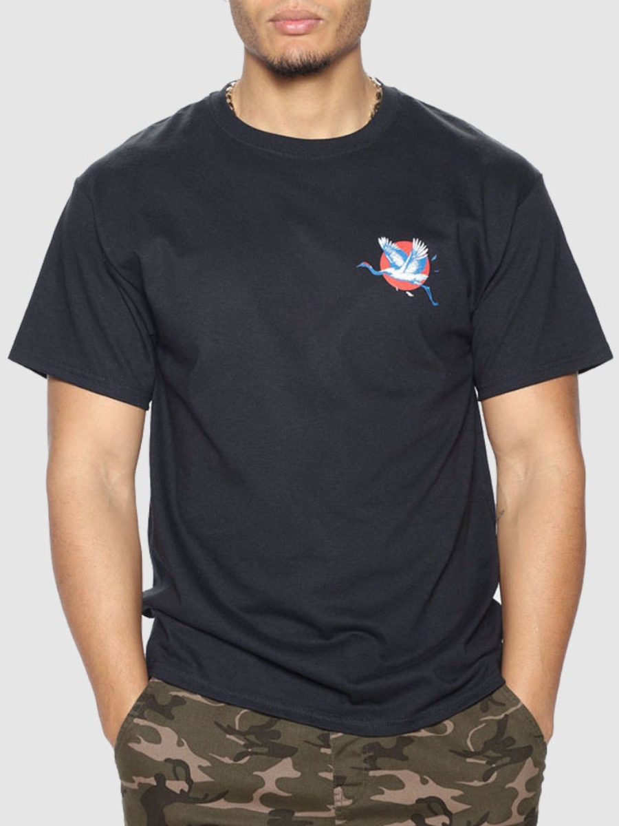 

Lovely Men Casual Flamingo Letter Print Black T-shirt